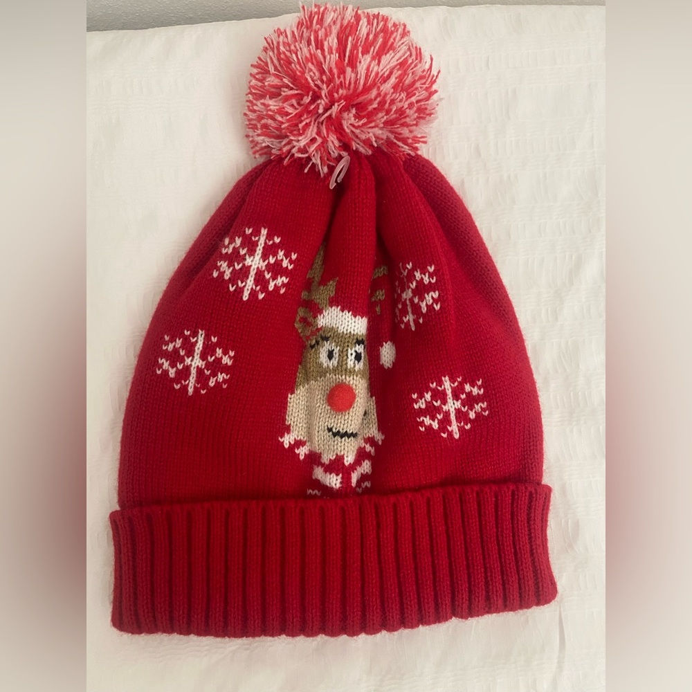 Beanie, Red, Reindeer, Holiday, Christmas